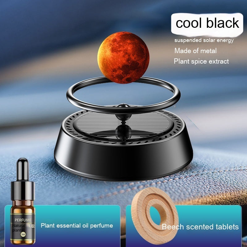 Solar Energy Rotating Car Aromatherapy Aluminum Alloy Car Interior Decoration Ornament Product information: Name: Floating planet Material: alumimum, zinc alloy, solid wood Size: 8.3*8 * 8cm Ingredients: plant sesame oil Jasmine Scented Green tea: Beech S