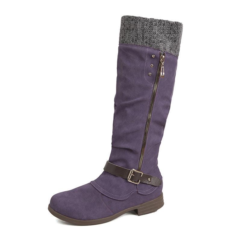Plus Size Long Tube Women's Boots Chunky Heel Side Zip Wool Stitching Product information: Lining material: Cotton Color: red, black, purple, green, brown Heel height: mid heel (3-5CM) Length of socks: Middle calf Size: 36, 37, 38, 39, 40, 41, 42, 43 Sole