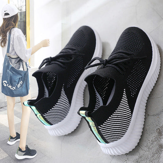 Women's Shoes Spring White New Breathable Sports Mesh Versatile Summer Hollow Walking Flying Woven No-slip Ladies Sneakers Product information: Suitable season: autumn Applicable gender: neutral/male and female Popular elements: hollow, mesh, color matchi
