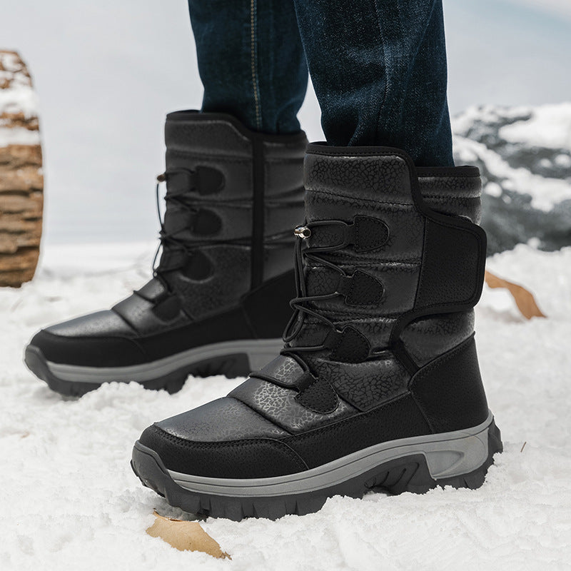 Men And Women Fleece-lined Warm Snow Boots Product information: Pattern: solid color Color: Black (male and female), Gray (male), White (female) Heel shape: flat heel Size: 36, 37, 38, 39, 40, 41, 42, 43, 44, 45, 46 Shoe Upper material: cotton cloth Appli
