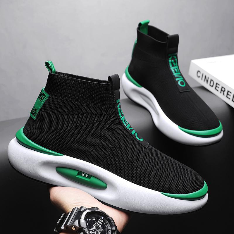 Mid-top Sock Shoes Lazy Slip On Flying Woven Sports Product information: Color: Green, black and white, blue Upper height: Low top Heel height: Low heel (1-3cm) Size: 39,40,41,42,43,44 Cutting depth: Shallow mouth (less than 7cm) Sole material: Rubber Sty
