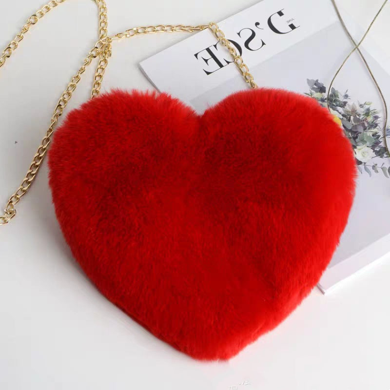 Love Bags For Women Plush Chain Shoulder Bags Valentine's Day Party Bag Product information: Material: plush Luggage trend style: small round bag Bag size: medium Lining texture: synthetic leather Bag shape: heart Opening method: zipper Pattern: solid col