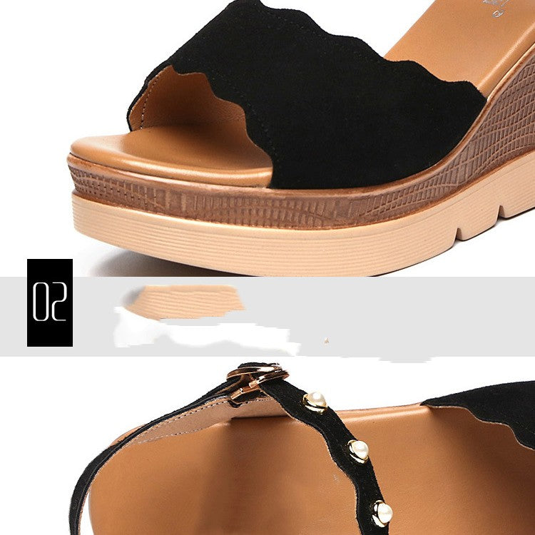 Summer New Fashion High Heel Wedge Platform Large Size Sandals Overview: Unique design, stylish and beautiful. Good material, comfortable feet. A variety of colors, any choice. Specification: Upper material:Scrub Applicable Gender :Female Style:Korean ver