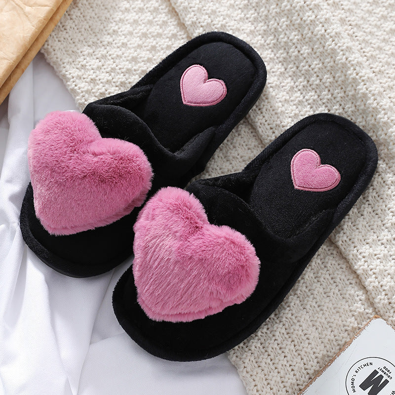 Cute Love Slipper Winter Warm Fluffy Shoes Home Slippers For Valentine's Day Overview: Unique design, stylish and beautiful. Good material, comfortable feet. A variety of colors, any choice. Specification: Cartoon love slippery home slippers Sole material