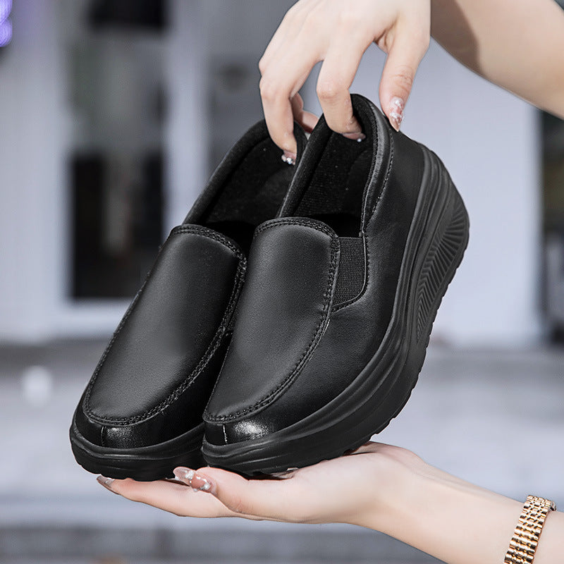 New Women's Platform Wedge Platform Shoes Product information: Toe holder shape: round head Color: Black, watermelon red, white, yellow Shoe Upper material: artificial pu Heel height: mid heel (3-5CM) Size: 35, 36, 37, 38, 39, 40, 41, 42 Wearing method: o