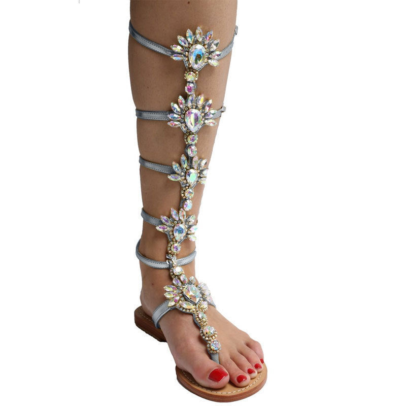 Summer New Fashion Rhinestone Flat Toe Roman Style Sandals Women Product information: Upper material: artificial PU Sole Material: Rubber Place of Origin: Chengdu, Sichuan Style roman style Toe shape round toe Size Information: Packing list: Shoes X1 Summ