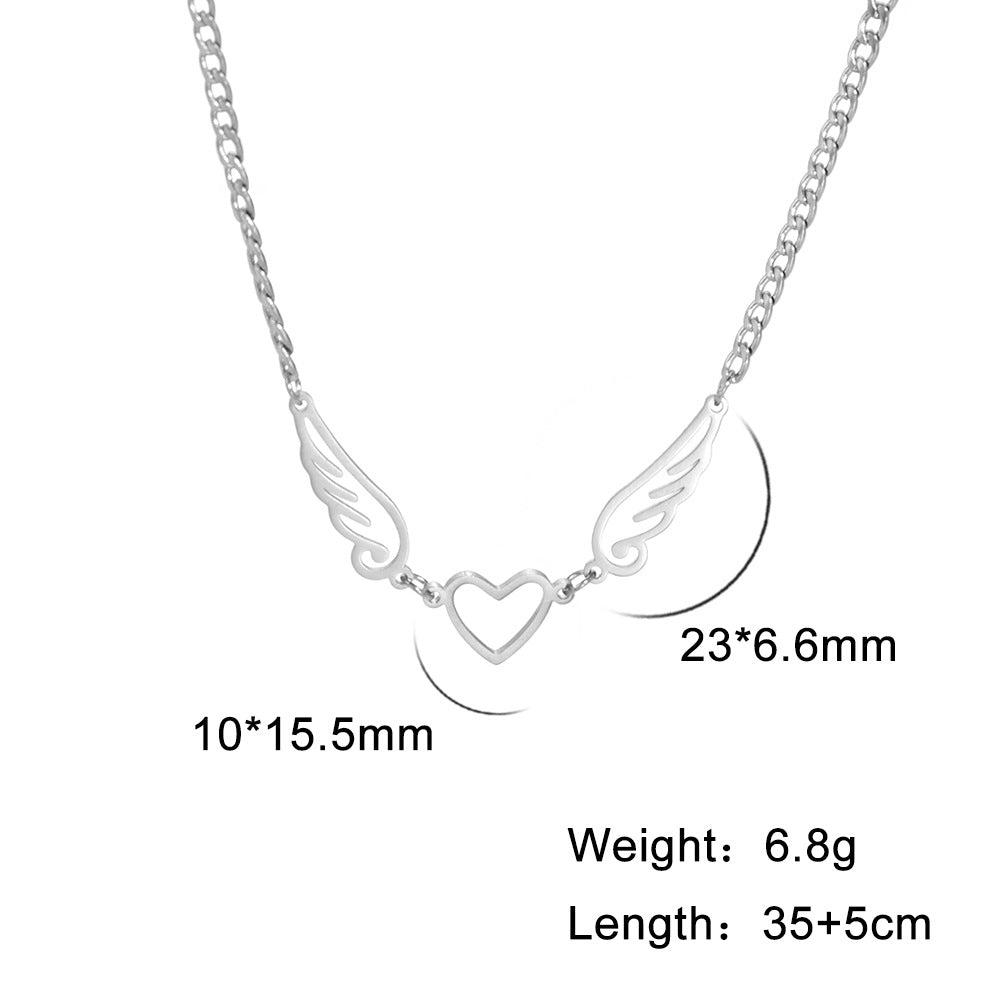 Hollow Heart Angel Wing Necklace Product information: Treatment Process: Electroplating Color: steel, gold Pendant material: titanium steel Material: Stainless steel Popular elements: Love/heart Perimeter: 31cm (inclusive)-40cm (inclusive) Packing list: N