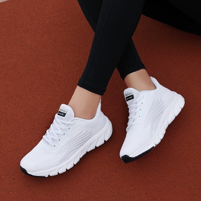 Men's And Women's Flying Woven Breathable Running Shoes Couple's Casual Sneakers Product information: Pattern: solid color Lining material: Mesh Applicable sports: Universal Color: JJ-2201 White, JJ-2201 Black, JJ-2201 pink Upper height: low top Heel heig