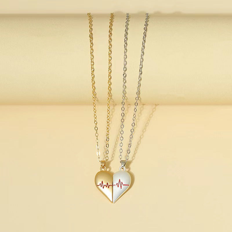 Heartbeat Magnetic Heart Necklace Love Couple Jewelry Product information : Material: alloy Treatment: electroplating Style: magnet necklace Modeling: geometric Chain style: regular chain Multilayer: No. Circumference: 21-50cm Color: gold pair, silver pai