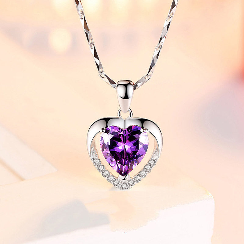 925 Heart-shaped Rhinestones Necklace Luxury Personalized Necklace For Women Jewelry Jewelry Valentine's Day Gift Material: S925 silver Matching: Shiny Sunflower Seed Chain + Water Constant Heart Pendant Style: simple, stylish and romantic 925 Heart-shape