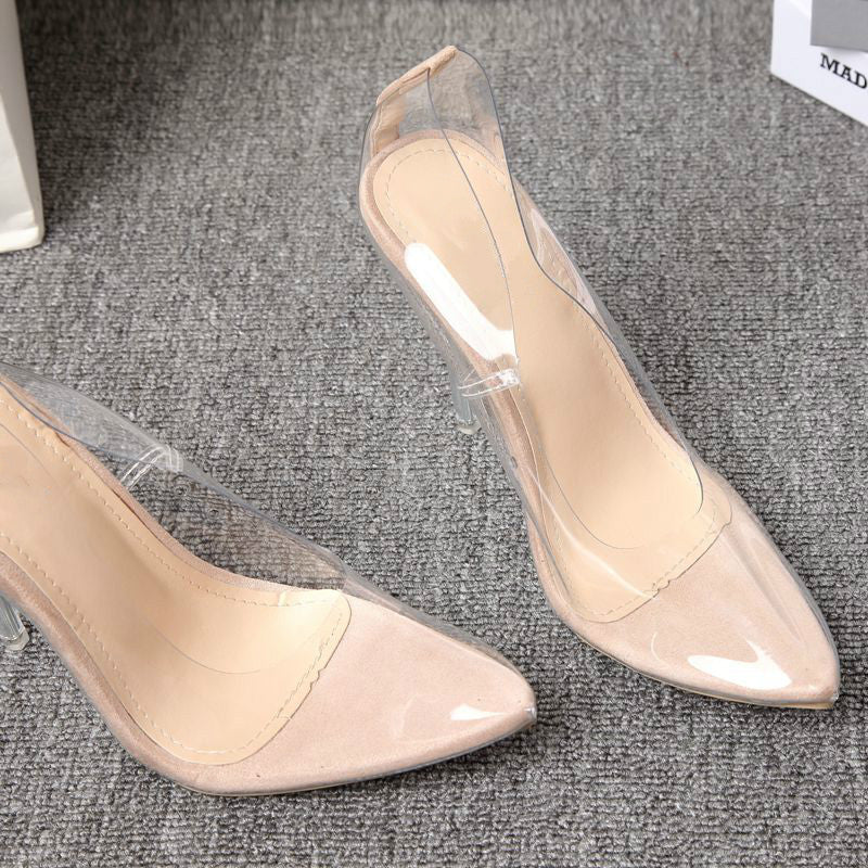 Women's Transparent Pumps Pointed Low-cut Stiletto Heel Product information: Pattern: solid color Lining material: Microfiber Color: apricot, patent leather Upper height: low top Heel height: super high heel (above 8CM) Heel shape: stiletto heel Size: 35,