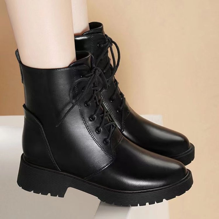 All-matching Spring And Autumn Boots Women's Product information: Color: Black [single lining], Black [Velvet] Shoe Upper material: artificial pu Wearing method: side zipper Size: 35, 36, 37, 38, 39, 40 Function: non-slip, warm Packing list: A pair of boo