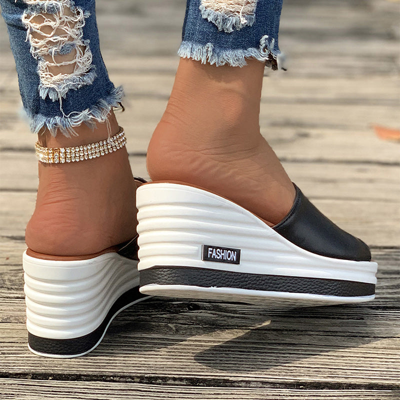 Fish Mouth Wedges Sandals Summer Fashion Hollow Design High Heels Slides Slippers Casual Beach Shoes For Women Product information: Color:white light board,black light board,black hollow,white hollow Size:36,37,38,39,40,41,42,43 Upper Material:PU Toe shap