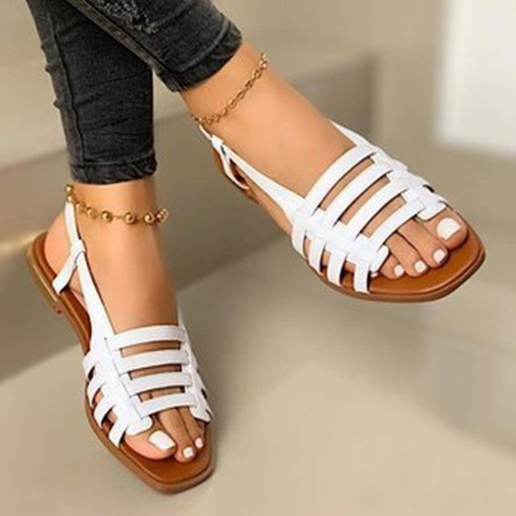 New Casual Woven Sand Roman Shoes Product information: Upper Material: Artificial PU Sole Material: Rubber Style: Europe and America Toe shape: fish mouth Popular elements: sequins Wearing style: buckle Function: breathable, light Sole craft: viscose shoe