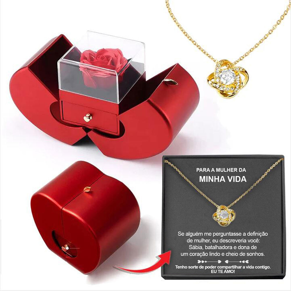 Fashion Jewelry Box Red Apple Christmas Gift Necklace Eternal Rose For Girl Mother's Day Valentine's Day Gifts With Artificial Flower Rose Flower Jewelry Box Overview: 1. Handmade Roses: Our roses are handmade, each rose looks like it has just been carefu