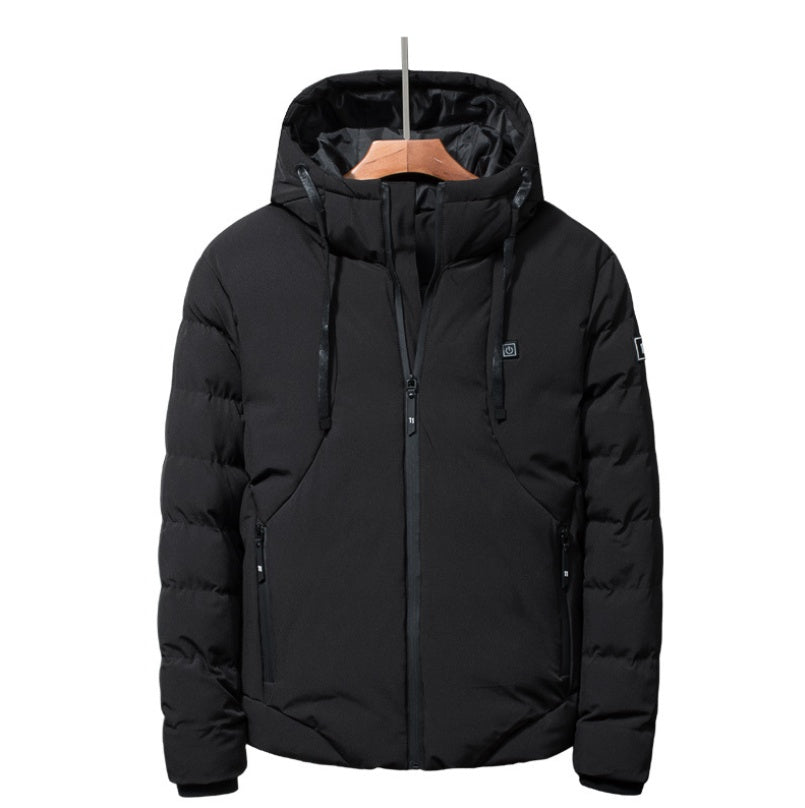 New Men Women Cotton Coat USB Smart Electric Heated Jackets Winter Thicken Down Hooded Outdoor Hiking Ski Clothing 7XL Overview: 1.100%New high quality Heating Electric down jacket USB 2. One button heating, three-speed temperature control, intelligent he