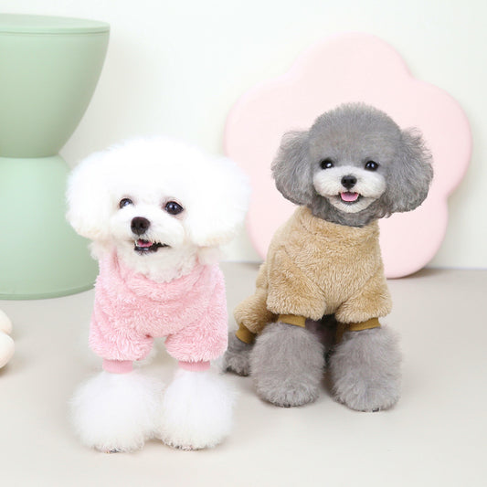 Pet Clothes Dog New Tricolor Pull Loop Four Leg Sweater Winter Keep Warm Product information: Material: coral velvet Product category: quadruped clothes Style: casual Color: 22 tricolor pull loop four leg flannelette brown, 22 tricolor pull loop four leg
