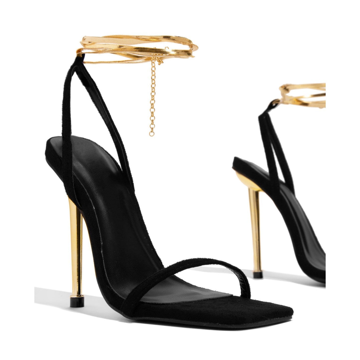 Plus Size Stiletto Sexy Strap Sandals Product information: Lining material: PU Toe holder shape: square head Color: beige, black, gold Shoe Upper material: PU Size: 36,37,38,39,40,41,42,43 Wearing method: winding tape/cross belt Sole material: rubber Pack