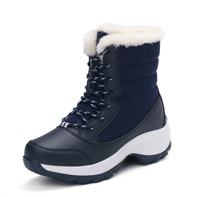 Plus velvet high-top women's shoes waterproof snow boots suitable season: winter Heel height; middle heel (3-5CM Pattern Toe shape; round head Popular elements: car suture Applicable gender; female Upper material; umbrella cloth Style: Korean Sole materia