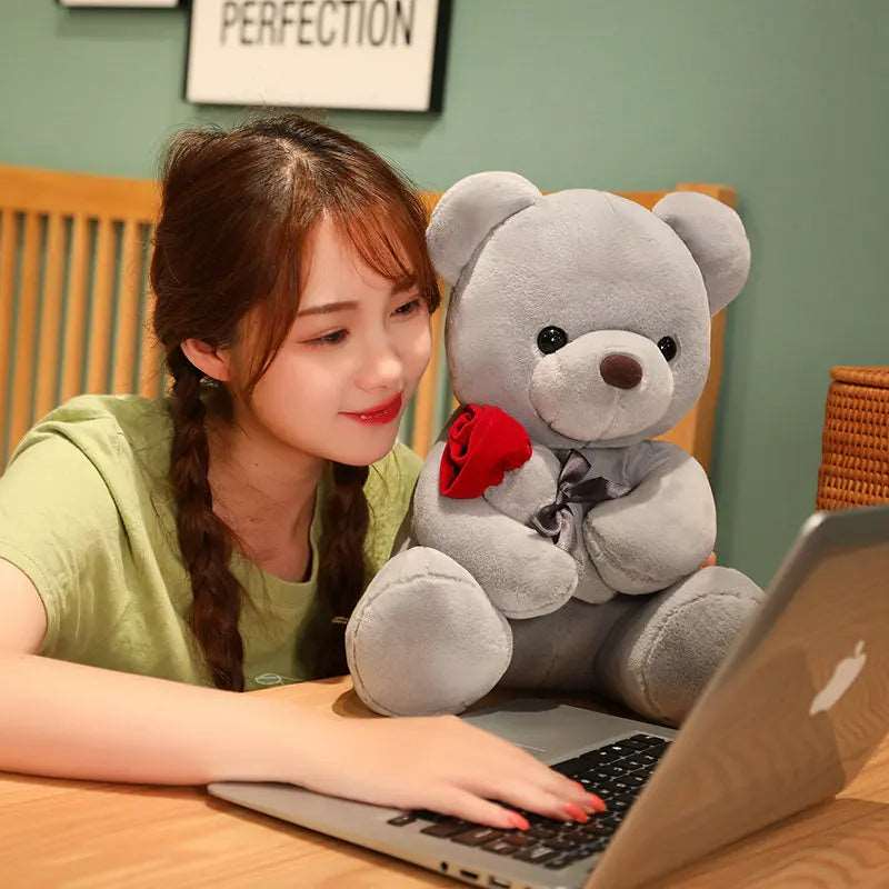 23-45cm New Lovely Hug Roses Teddy Bear Plush Pillow Stuffed Soft Animal Dolls Nice Birthday Gift Girlfriend Valentine's Day Overview: For the sake of rest and to make kids play with it this texture is soft and comfortable to hug, It has a vivid cartoon c