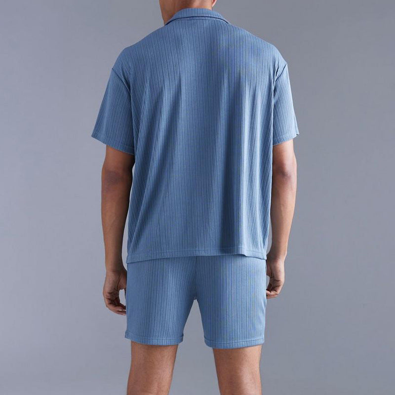 Shirt Shorts Two-piece Set Men's Suit Product information: Color: Sapphire Blue Top sleeve length: short sleeve Pants length: Shorts Size: S,M,L,XL,XXL,XXXL Main fabric composition: Polyester Fiber (polyester) Size Information: Note: 1. Asian sizes are 1