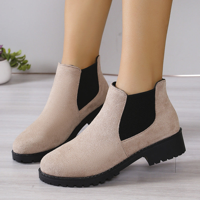 Women's Fashion Personality Chunky Heel Ankle Boots Product information: Pattern: solid color Color: black, khaki, beige Size: 36, 37, 38, 39, 40, 41, 42, 43 Toe holder shape: round head Shoe Upper material: Suede Applicable Gender: Female Style: European