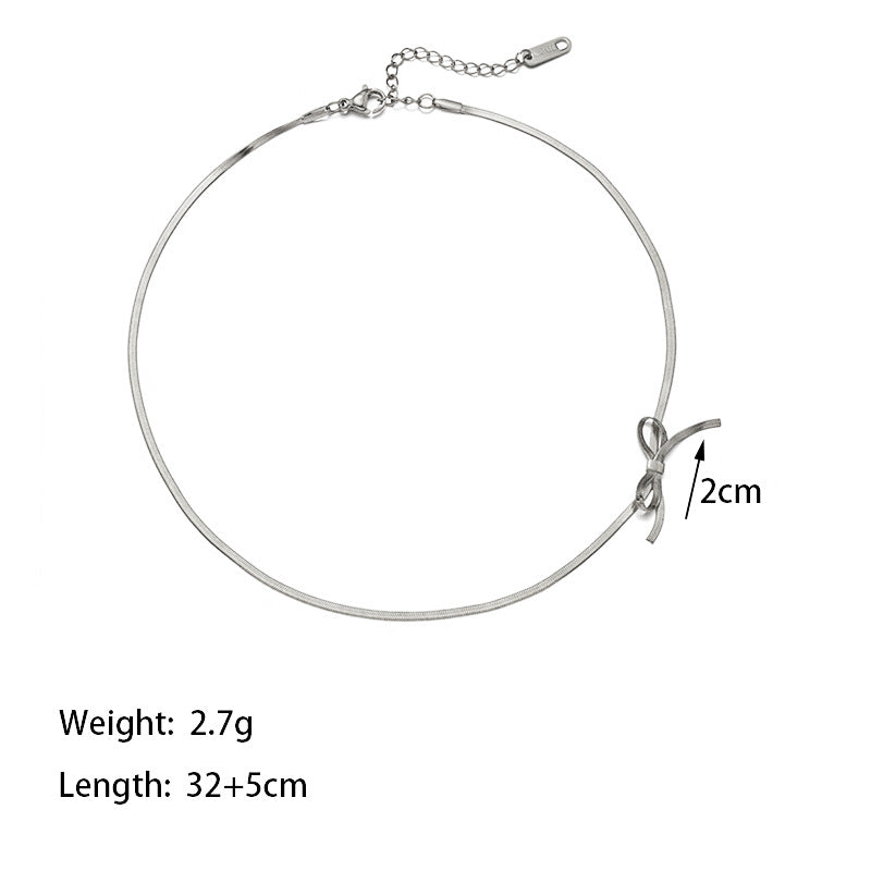 Women's Fashion Minimalist Bowknot Necklace Product information: Treatment Process: Electroplating Color: [TSH605] bow necklace gold,[TSH612] bow necklace steel color Applicable population: Female Pendant material: titanium steel Material: titanium steel