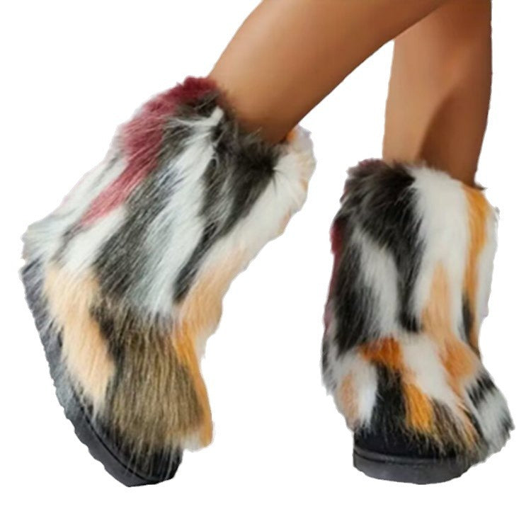 Plus Size Women's Shoes Fashion All-match Fur Boots Women's Shoes Product information: Pattern: solid color Lining material: artificial velboa Applicable sports: Universal Color: yellow Heel height: mid heel (3-5CM) Heel shape: flat heel Size: 36, 37, 38,