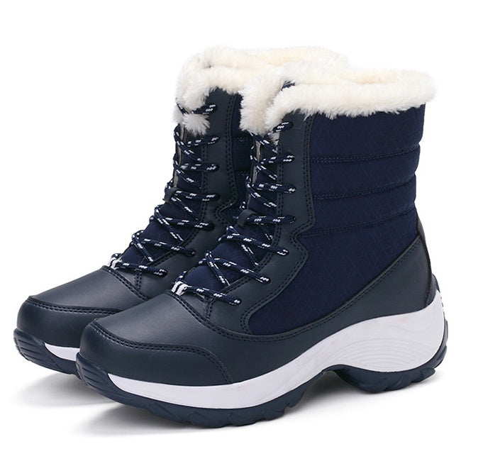 Snow Boots Female High To Help Waterproof Ladies Cotton Shoes Boots Plus Velvet Shoes Function: Keep warm Upper material: synthetic leather Sole material: EVA Upper height: low Toe shape: round head Style: Lady Style: cross strap suitable season: winter p