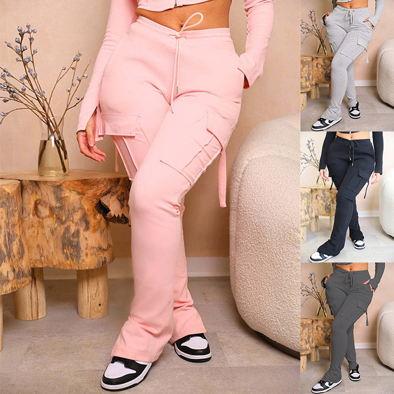 Cargo Pants With Pockets High Waist Drawstring Wide Leg Straight Trousers For Women Overalls Overview: Unique design, stylish and beautiful. Good material, comfortable wear. A variety of colors, any choice. Product information: Thickness: medium Elastic: