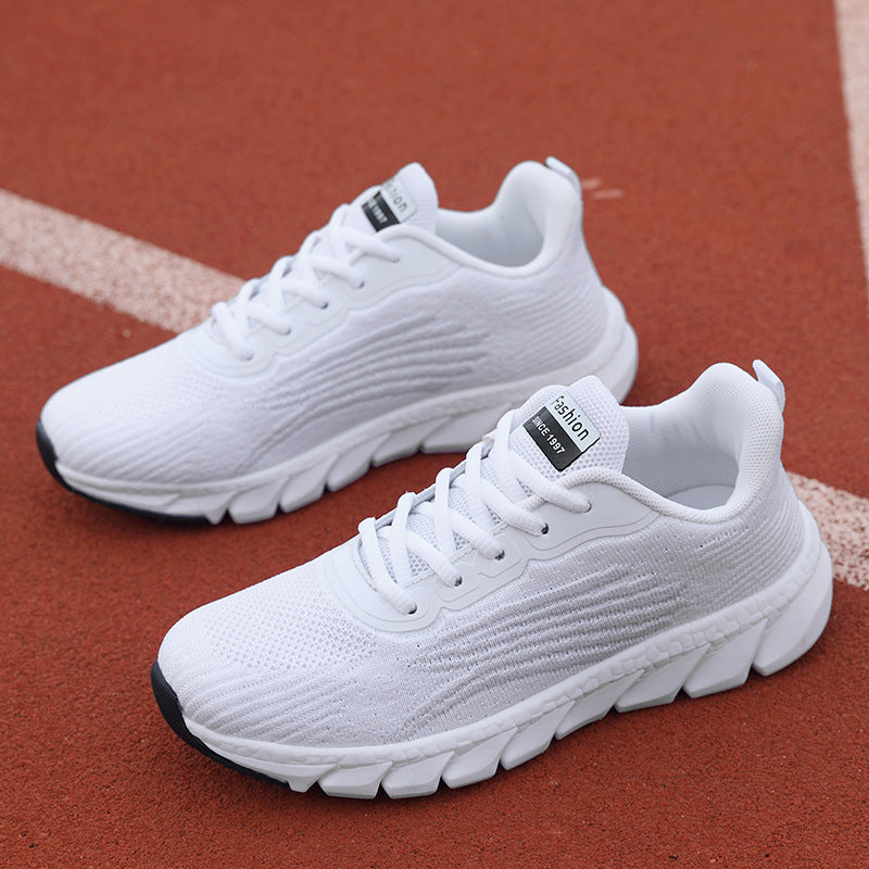 Men's And Women's Flying Woven Breathable Running Shoes Couple's Casual Sneakers Product information: Pattern: solid color Lining material: Mesh Applicable sports: Universal Color: JJ-2201 White, JJ-2201 Black, JJ-2201 pink Upper height: low top Heel heig