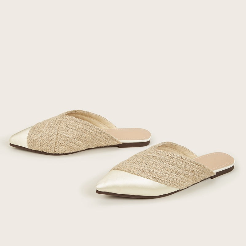 Half Slippers Daily Wear Toe Cap Slipper All-match Hemp Rope Women's Sandals Product information: Lining material: PU Applicable scenarios: Daily Color: missardine, purple, Rose Red, Brown, Green Feeding: linen Size: 35.36,37.38,39.40,41 Sole craft: stick