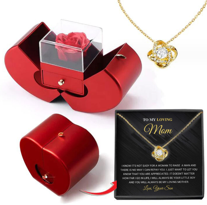Fashion Jewelry Box Red Apple Christmas Gift Necklace Eternal Rose For Girl Mother's Day Valentine's Day Gifts With Artificial Flower Rose Flower Jewelry Box Overview: 1. Handmade Roses: Our roses are handmade, each rose looks like it has just been carefu