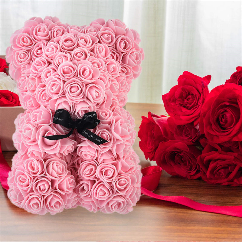 Valentine's Day Gift Rose Bear Eternal Flower Rose Teddy Bear PE Foam Bear 25cm Valentines Day Overview: Rose Bear — The rose bear is about 10*7*7 inches (length*width*height). This eternal rose bear symbolizes eternal love, affection, friendship and stab
