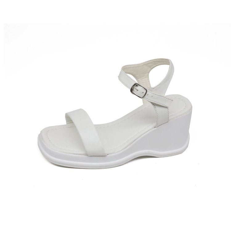 Platform Wedge Sandals Women's Shoes Square Toe Open Toe Product information: Lining material: Microfiber Scaffolding shape: square head Color: black, white, green Upper material: PU Size: 35.36,37.38,39 Wearing method: Button Sole material: Polyurethane