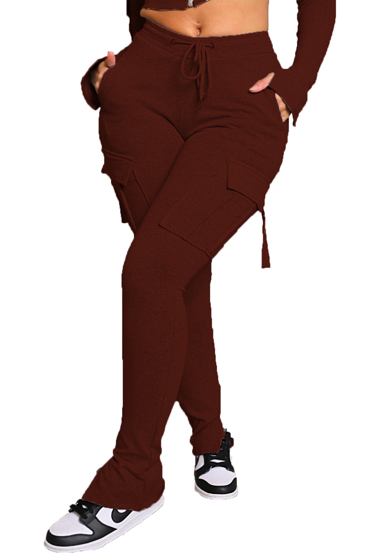 Cargo Pants With Pockets High Waist Drawstring Wide Leg Straight Trousers For Women Overalls Overview: Unique design, stylish and beautiful. Good material, comfortable wear. A variety of colors, any choice. Product information: Thickness: medium Elastic: