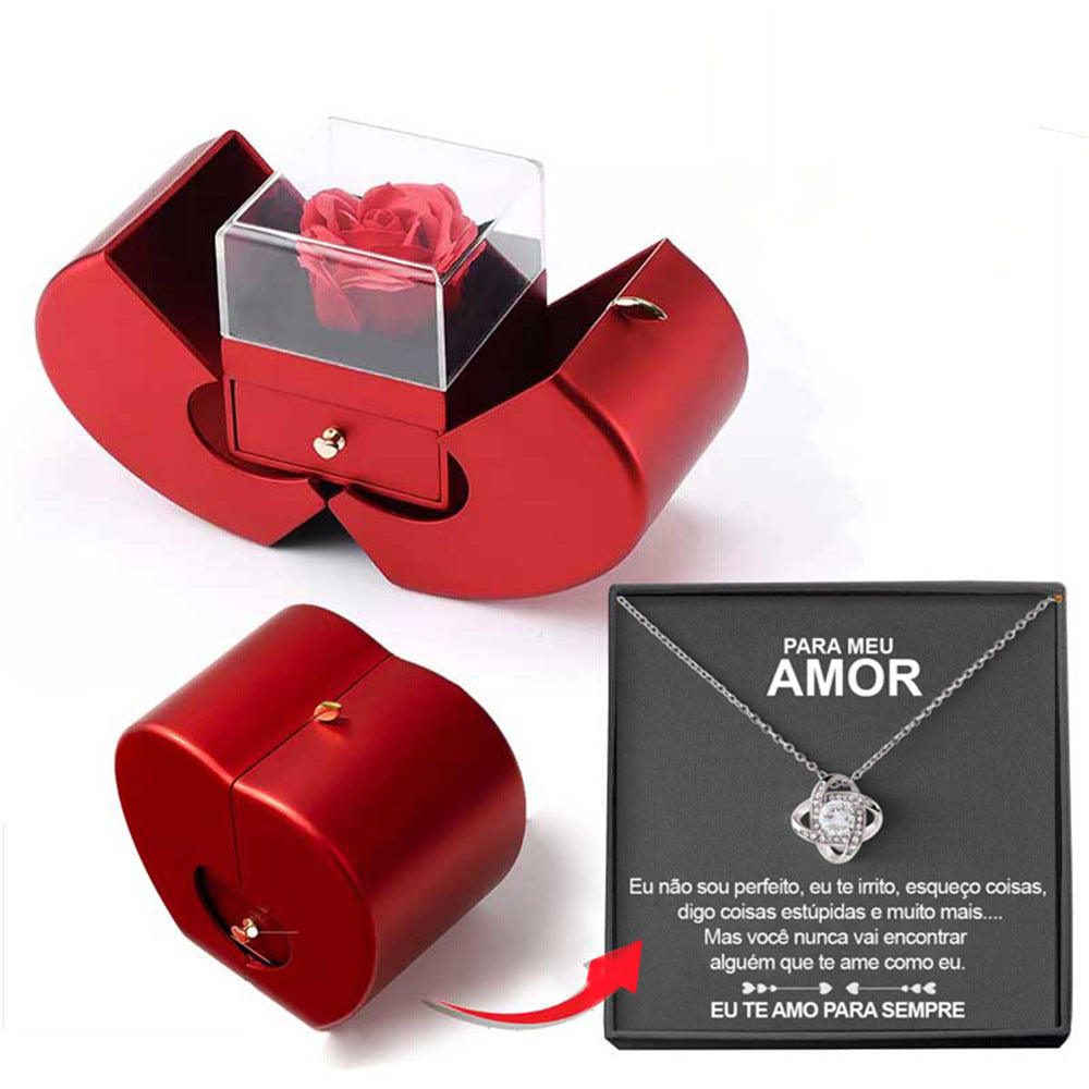 Fashion Jewelry Box Red Apple Christmas Gift Necklace Eternal Rose For Girl Mother's Day Valentine's Day Gifts With Artificial Flower Rose Flower Jewelry Box Overview: 1. Handmade Roses: Our roses are handmade, each rose looks like it has just been carefu
