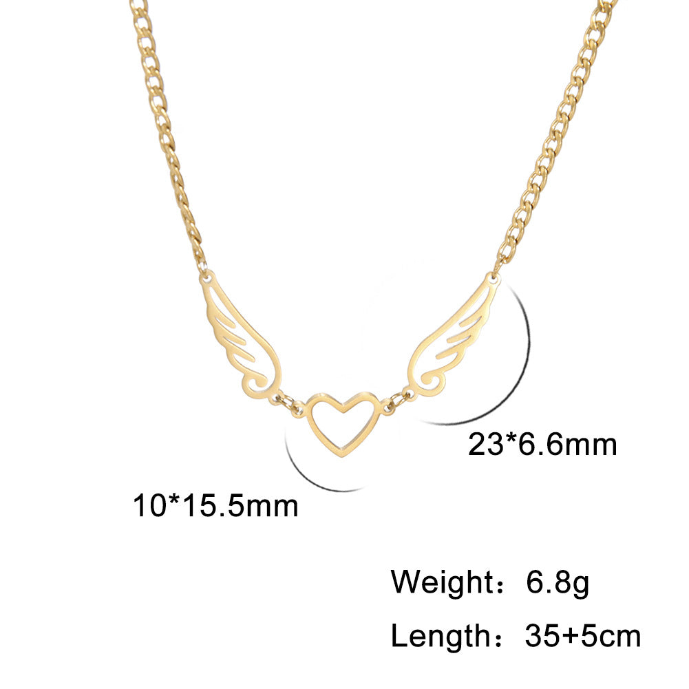 Hollow Heart Angel Wing Necklace Product information: Treatment Process: Electroplating Color: steel, gold Pendant material: titanium steel Material: Stainless steel Popular elements: Love/heart Perimeter: 31cm (inclusive)-40cm (inclusive) Packing list: N
