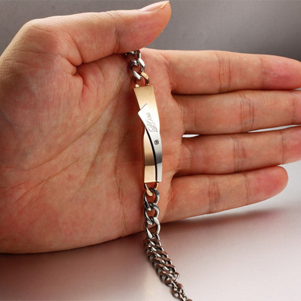 Couple Cross-design Bracelet Overview: Unique design, stylish and beautiful. Good material, comfortable wear. A variety of colors, any choice. Product information: Metail: stainless steel Style: Cute, Romantic Closure Type: Loster Model Number: Pair brace