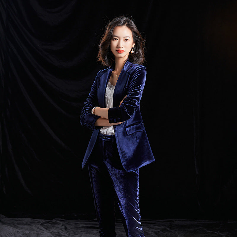 New Autumn And Winter Corduroy Suit Professional Suit Product information: Main fabric composition: polyester fiber (polyester) Color: royal blue, wine red, gray Applicable gender: female Size Information: Size: S, M, L, XL, XXL, XXXL, XXXXL Note: 1. Asia