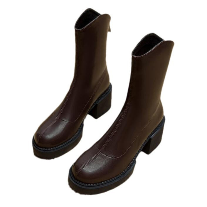 High Heel Women's Autumn And Winter Boots Product information: Pattern: solid color Lining material: pigskin Color: Black, Brown Heel height: mid heel (3-5CM) Socks length: low tube Heel shape: short stout heel Size: 35, 36, 37, 38, 39, 40 Sole craft: vis