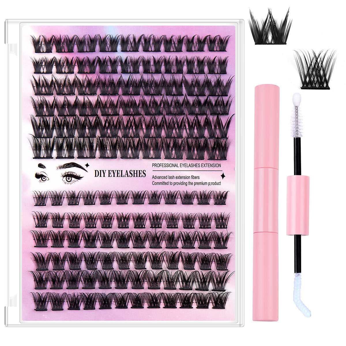 Segmented Hairy Fishtail Wheat Lazy Trilogy False Eyelashes Product information: Material: Artificial fiber Size: 12.3*20.2 * 2cm Specifications:Style 1:DIY-set-020,Style 2:DIY-set-020 pink tweezers,Style 3:DIY-set-020 pink brush,Style 4:DIY-set-020 pink