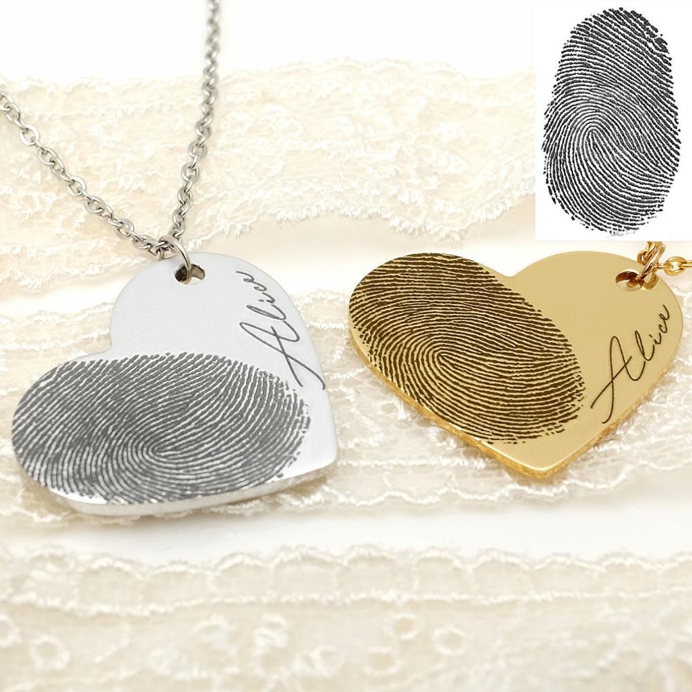 Personalized Fingerprint Necklace Custom Heart Necklace Name Necklace Memorial Gift Christmas Gift Valentines Day Gift Overview Your personalized fingerprint and text can be engraved This is a great way to keep your loved one close to you all day! Just se