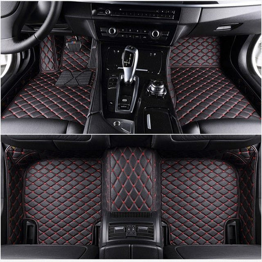 Fully Surrounded Car Leather Floor Mat Pad All Weather Protection Overview: 1. Made of high quality leather, waterproof and non-slip, no harmful chemicals or odor, environmentally friendly and durable. 2 2. Easy to clean and install: waterproof and firepr