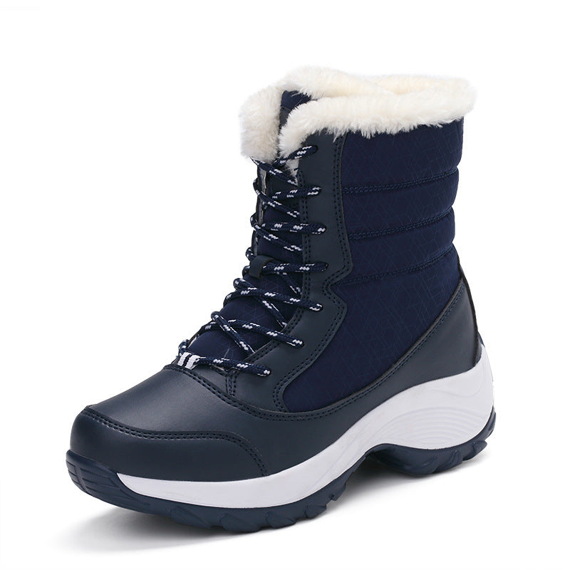 Snow Boots Female High To Help Waterproof Ladies Cotton Shoes Boots Plus Velvet Shoes Function: Keep warm Upper material: synthetic leather Sole material: EVA Upper height: low Toe shape: round head Style: Lady Style: cross strap suitable season: winter p