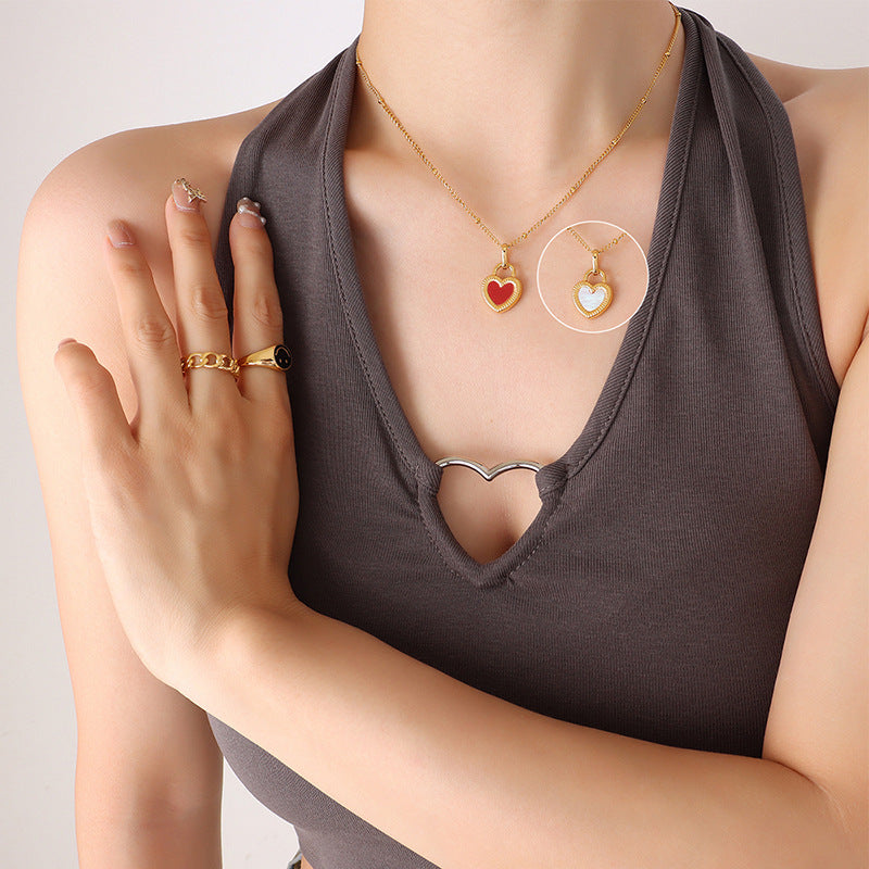 Double-Sided Color Heart-shaped Necklace Ins Style Niche Design Valentine's Day Personalized Love Necklace For Women Jewelry Product information: Material:Titanium steel/Choi bei Size:40+5cm Size Information: Packing list: Necklace*1 Product Image: Double