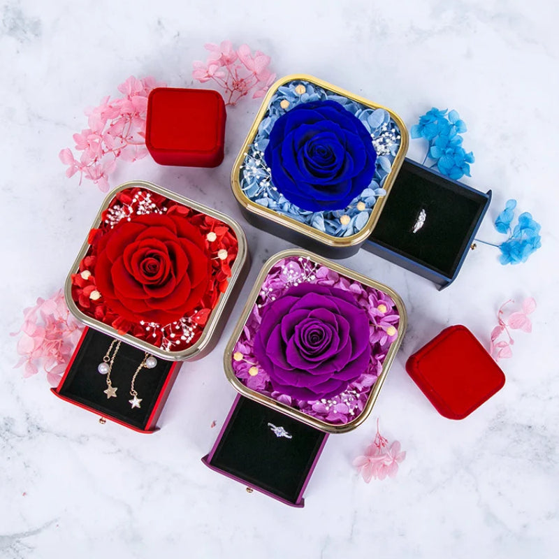 Valentines Day Rose Flower Drawer Jewelry Box Earrings Ring Necklace Storage Valentine's Day Gift Box Romantic Jewelry Packaging Box Overview: Applicable Occasions: Valentine's Day; Mother's Day; Christmas, Wedding, Birthday, Anniversary, etc. Perfect Gif