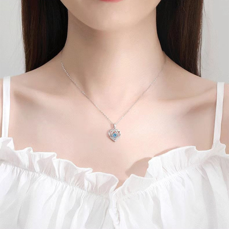 S925 Beating Heart-shaped Necklace Women Luxury Love Rhinestones Necklace Jewelry Gift For Valentine's Day Product information: Treatment Process: Electroplating Color: white, blue Pendant material: mixed gem inlaid Chain style: O-type chain Material: Cop