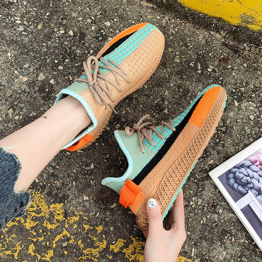 Women's casual running flying woven coconut shoes Product category: coconut shoes Applicable gender: female Upper material: fabric Sole material: plastic Toe shape: round head Upper height: low Heel height: middle heel (3-5CM) Wearing style: front tie Hee