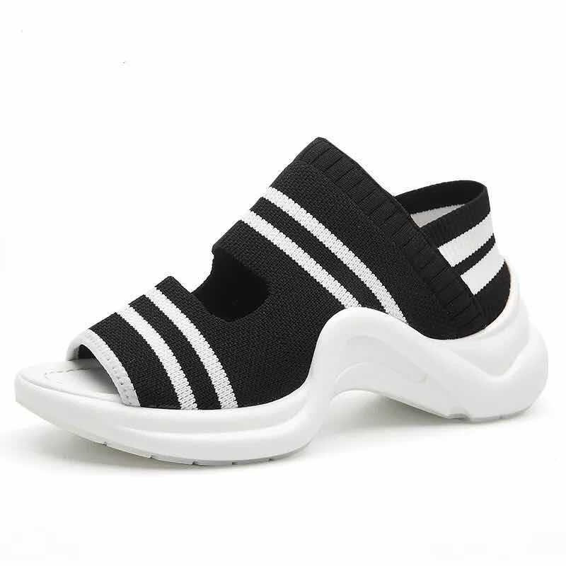 Women's casual bottomed sandals Upper material: suede Toe shape: fish mouth Heel shape: chunky heel Popular elements: color matching, waterproof platform, knitted surface Pattern: color matching Sole process: Viscose shoes Inner material: PU Upper height: